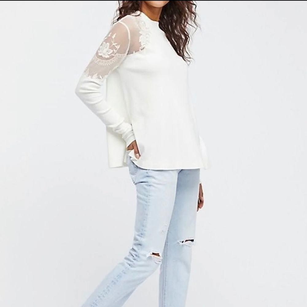 FREE PEOPLE EMBROIDERED SHEER SHOULDER